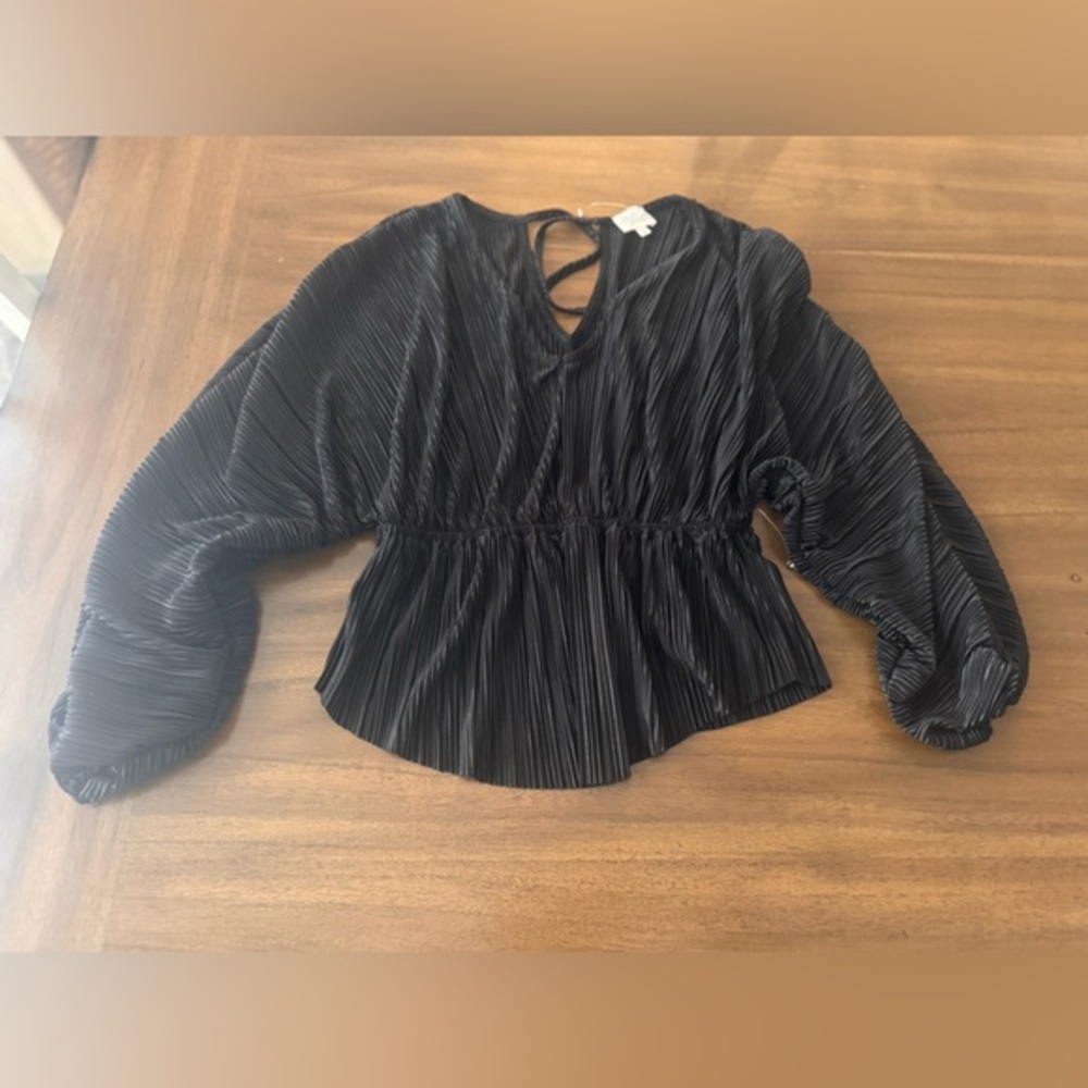 Ava James Elegant Black Pleated Women's Top Small NWOT